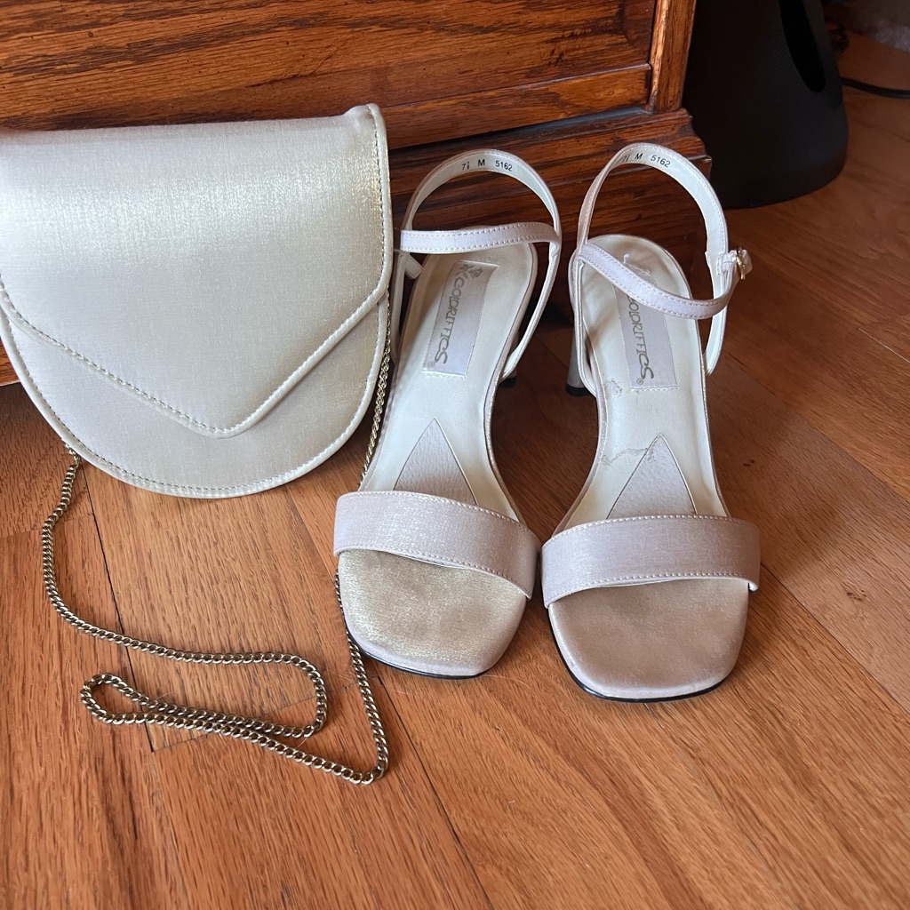 Gold Heeled Sandals With Matching Purse